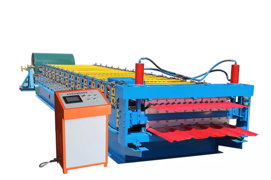 Nieuw Dubbel van het het Staaldakwerk van het Laag Trapezoïdaal en Golfprofiel het Bladbroodje die de Tegel vormen die van het Machinedak Machine maken